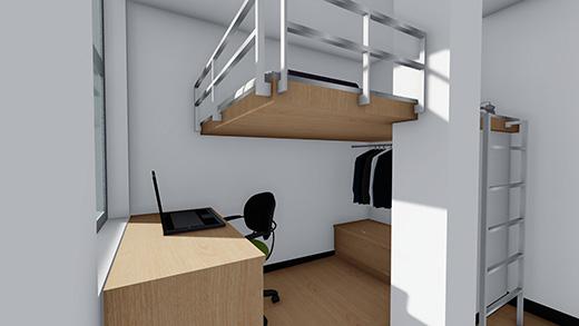 Rendering of a bed in a room